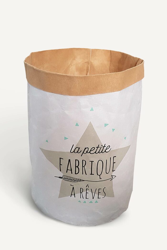sac de rangement décoratif en carton avec motifs imprimés "la petite fabrique à rêves"