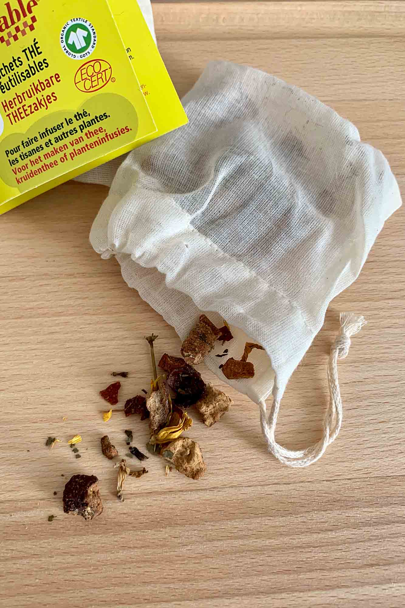 Sachet thé réutilisable, coton bio (x5)